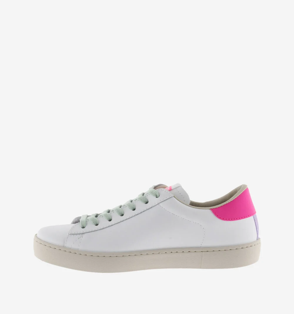 BERLÍN CUIR & NÉON Baskets blanches en cuir et détails fluo pour femme CHICLE