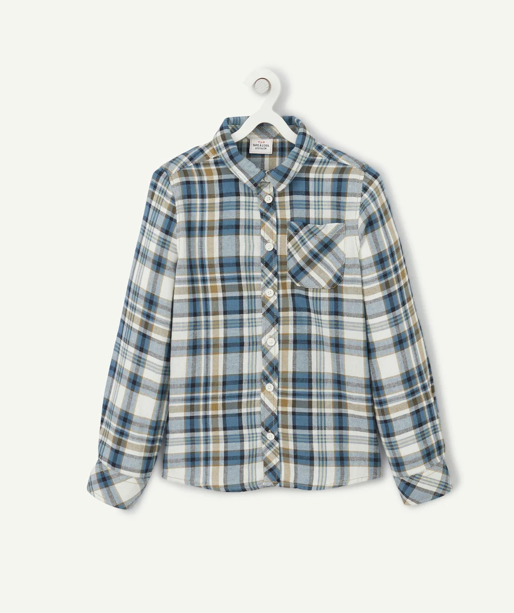 CHEMISE À CARREAUX GARÇON BLEU ET KAKI