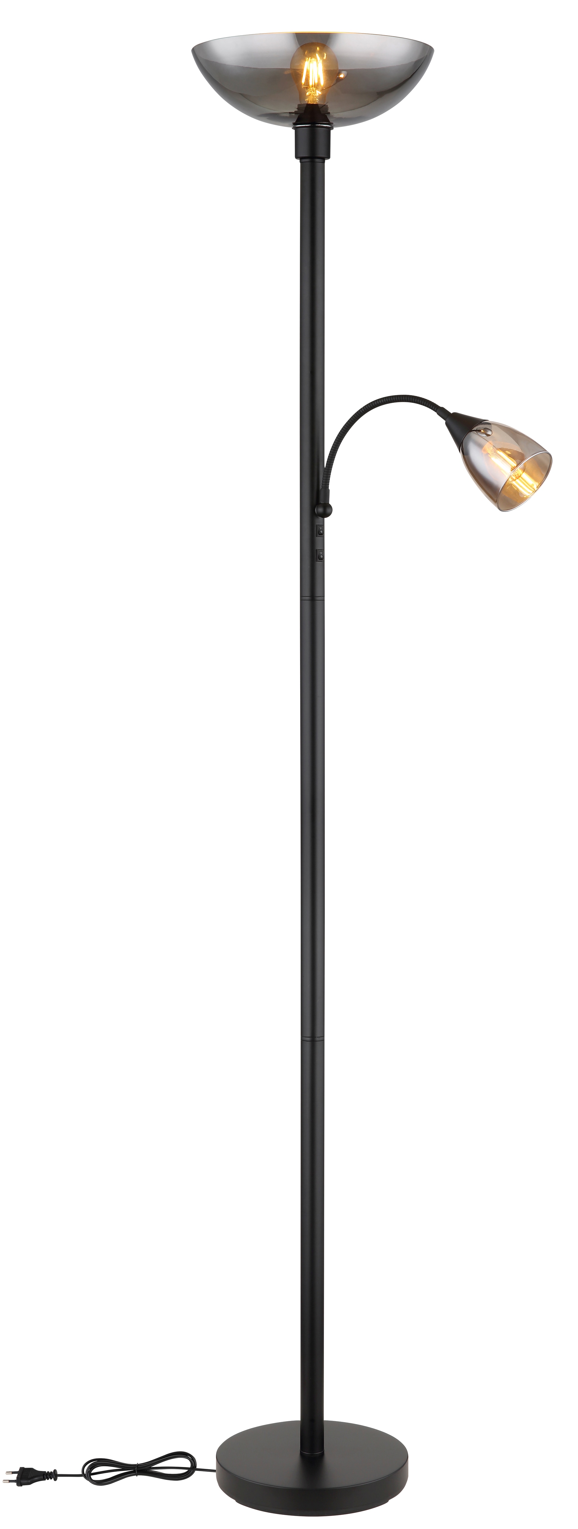 GLOBO Retrofit Deckenfluter mit Leselampe BLADE schwarz /Rauchglas