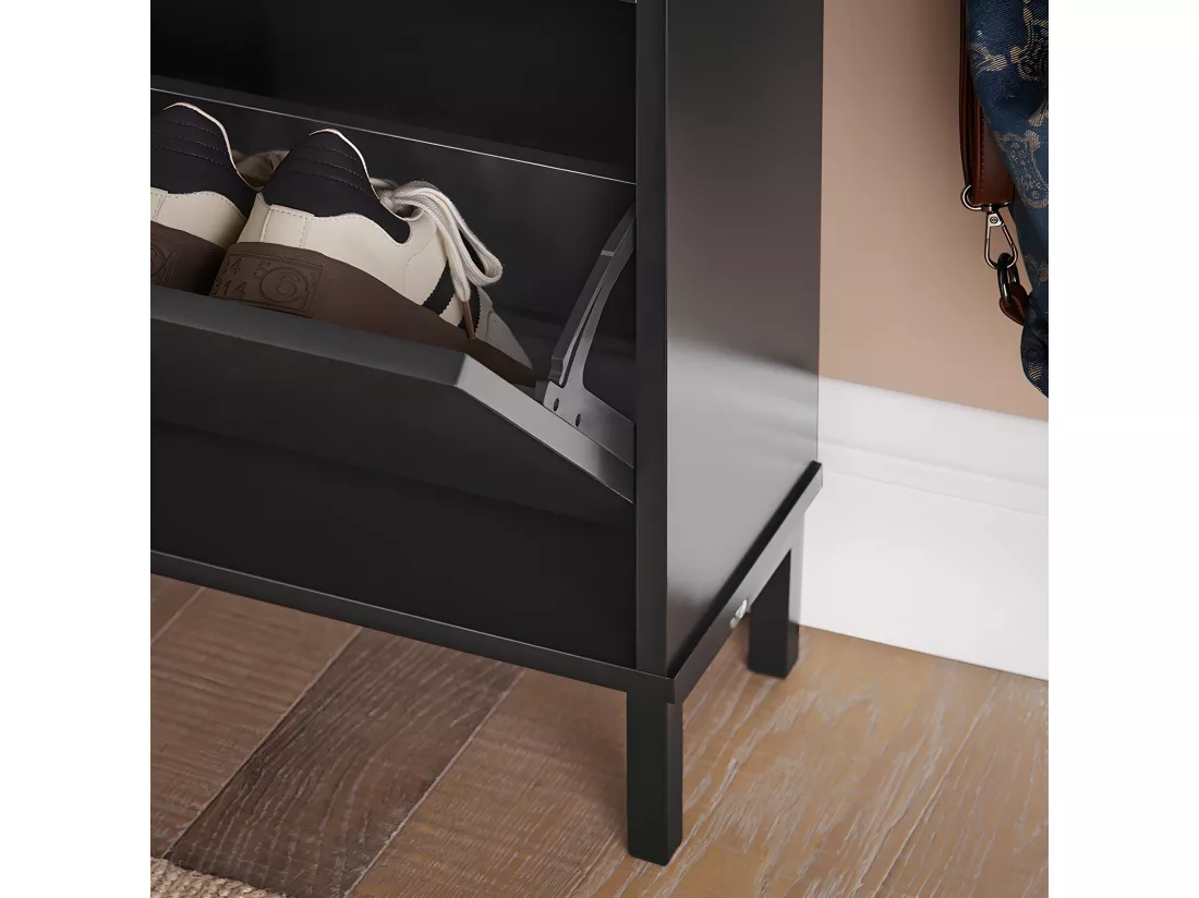 SoBuy Armoire à Chaussures Commode à Chaussures Meuble de Rangement à Chaussures 4 abattants Meuble d'entrée Coffre Rangement pour Chaussures, Noir, 100x19x90cm, FSR100-SCH
