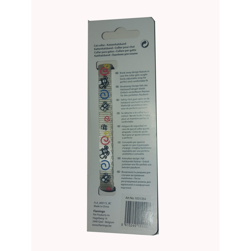Collier réglable de 20 à 35 cm blanc avec motif souris pour chat