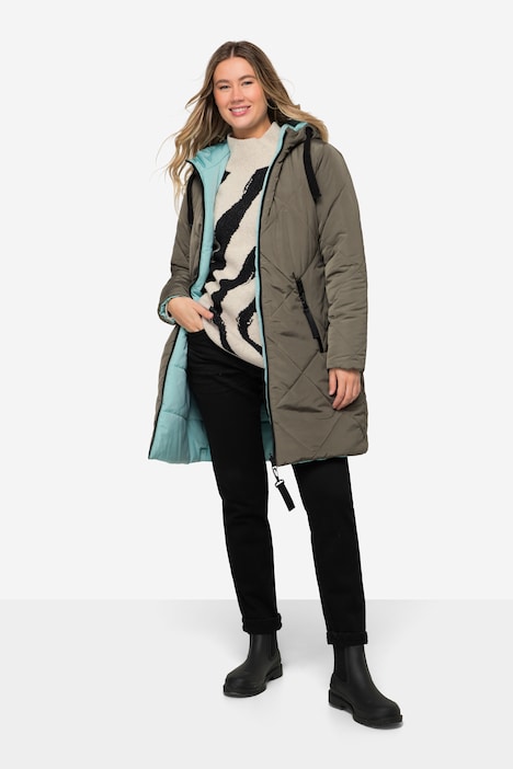 Wende Long-Steppjacke, Kapuze, 2-Wege-Zipper, Daunenoptik-Wattierung, fällt kleiner aus