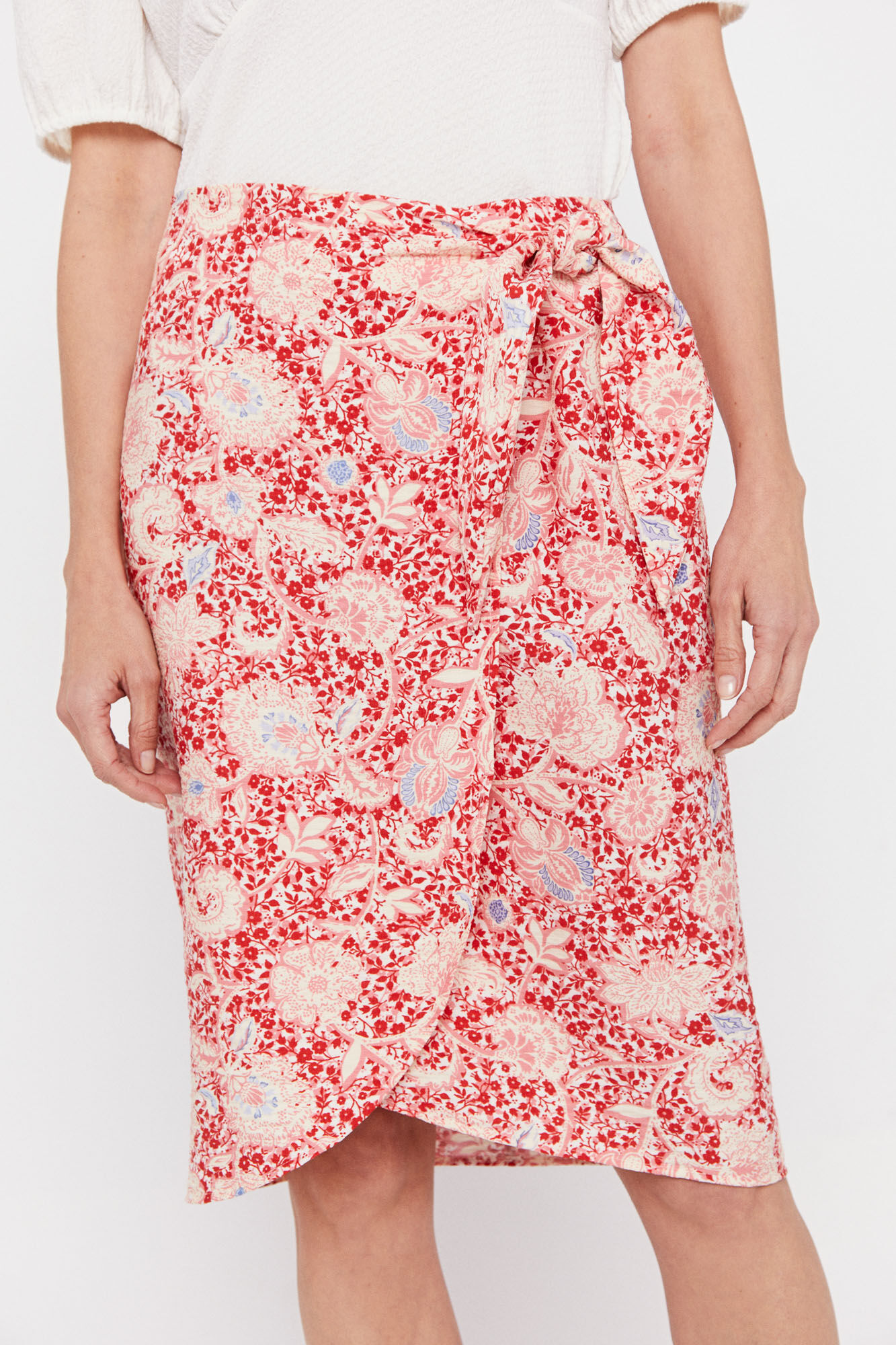 Saia midi estampada - Estampa vermelha