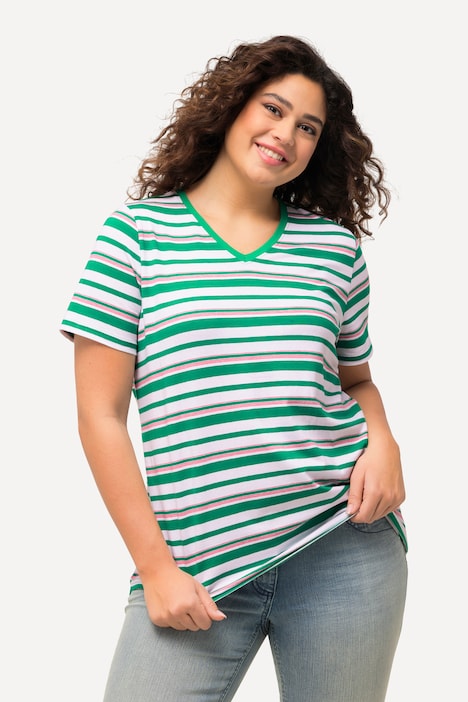 Shirt, Ringel, Classic, V-Ausschnitt, Halbarm