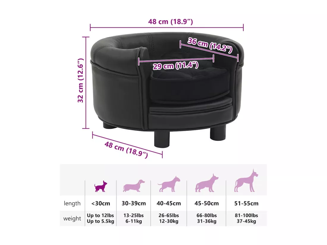 Canapé pour chien Noir 48x48x32 cm Peluche et similicuir