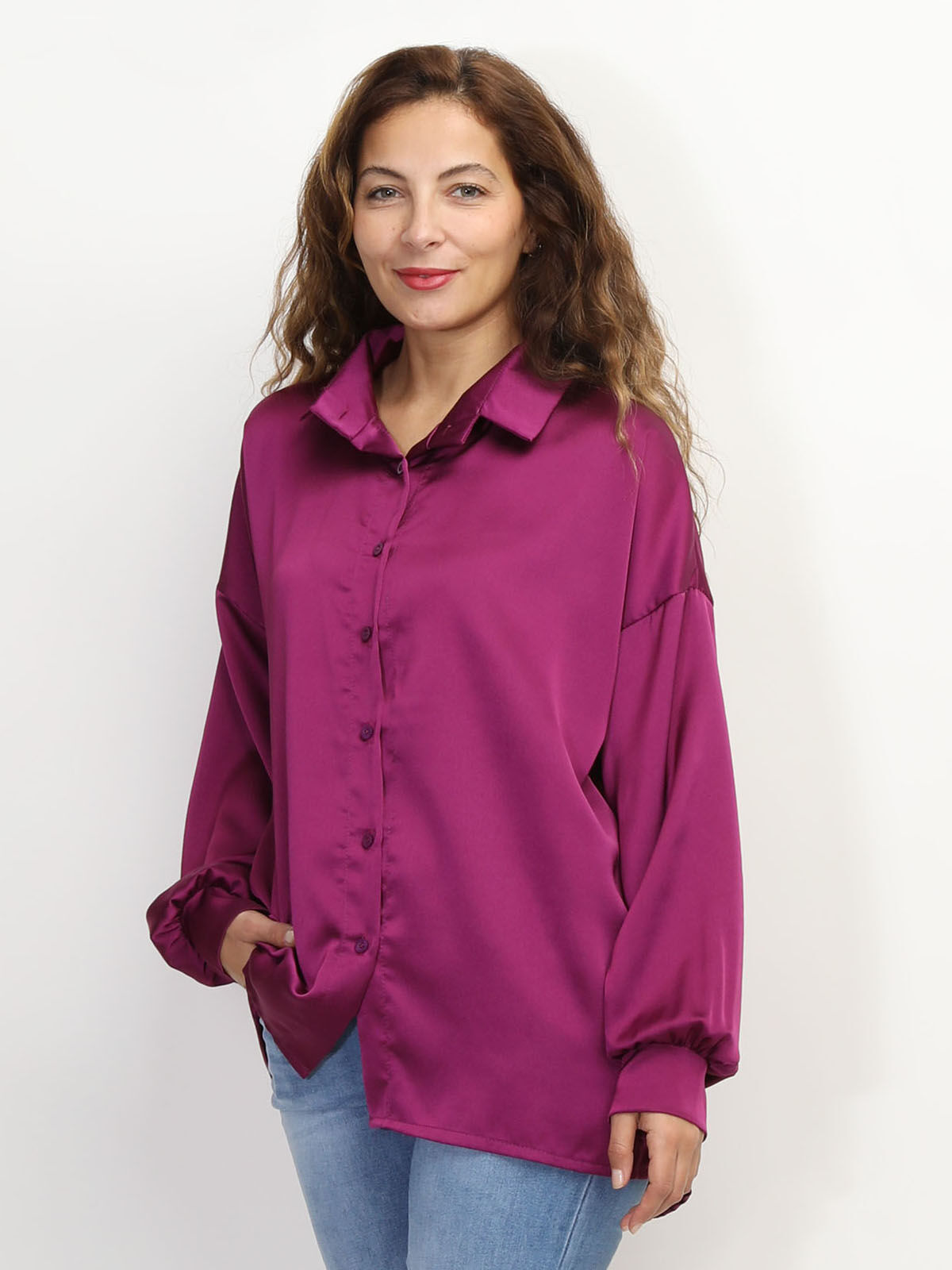 Chemise ample et satinée- Fuchsia foncé
