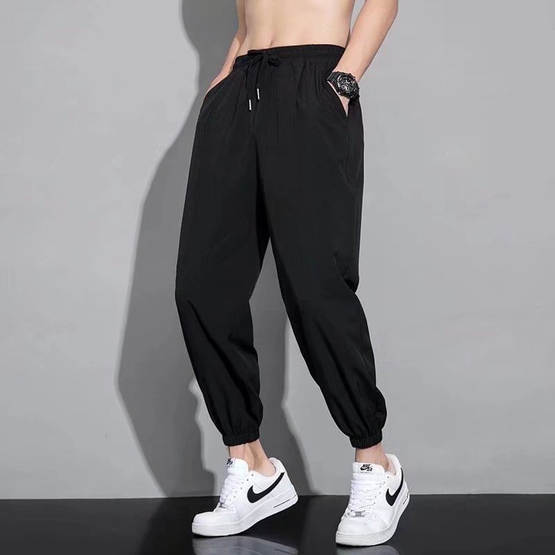 Acrius - Mid Rise Plain Loose Fit Broek / Cropped Harem Broek met Trekkoord Taille