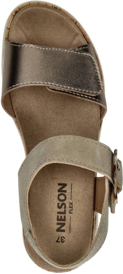 Nelson Flex suède sandalen met sleehak beige