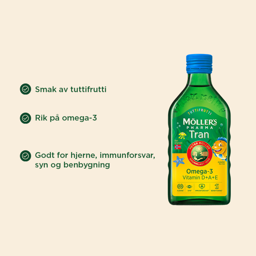 Möller's Pharma tran med tuttifruttismak 250 ml