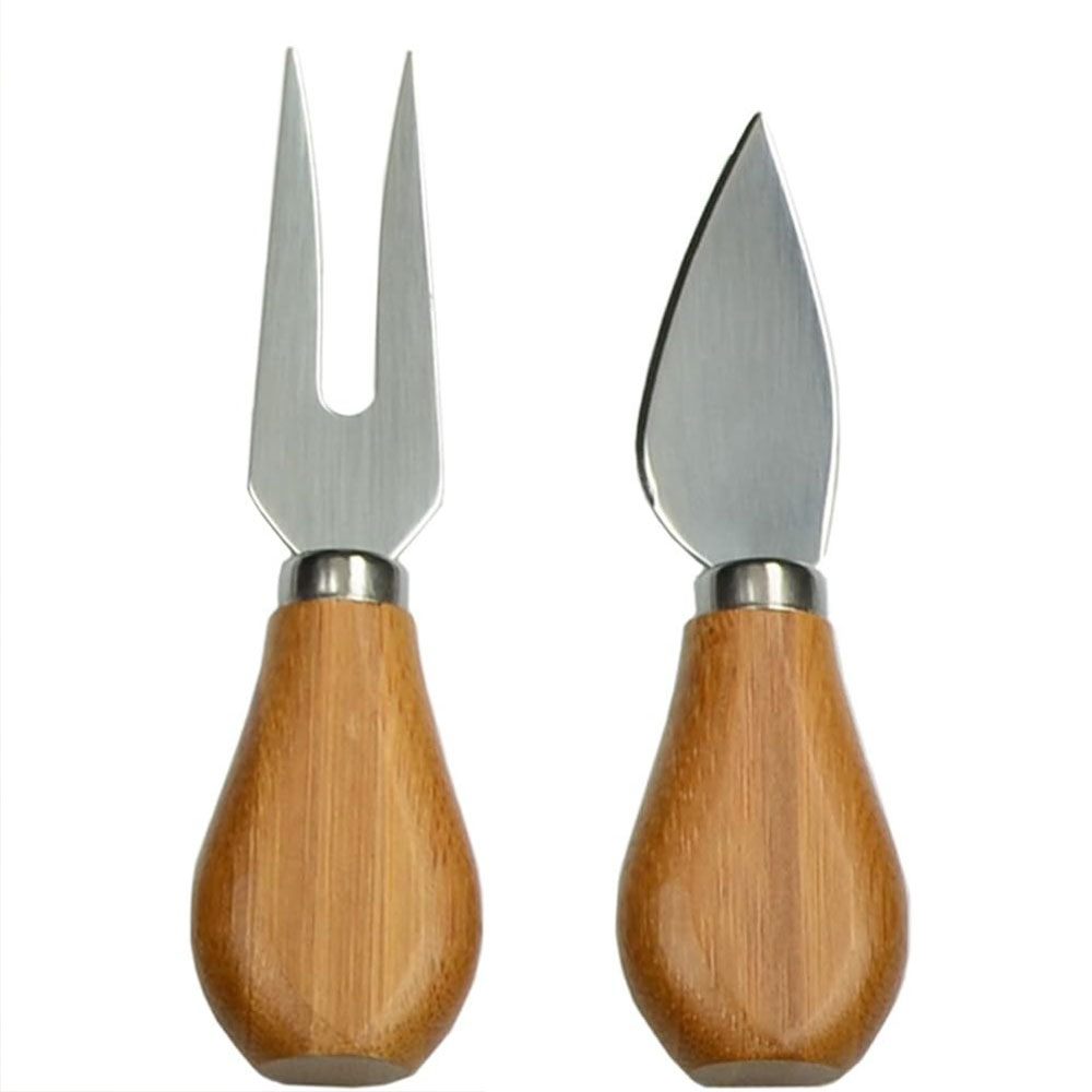 (3-tlg. Set) Bambus Käsebrett Apéro Drehplatte mit Käsebesteck für Zuhause / Garten / Picknick - Braun