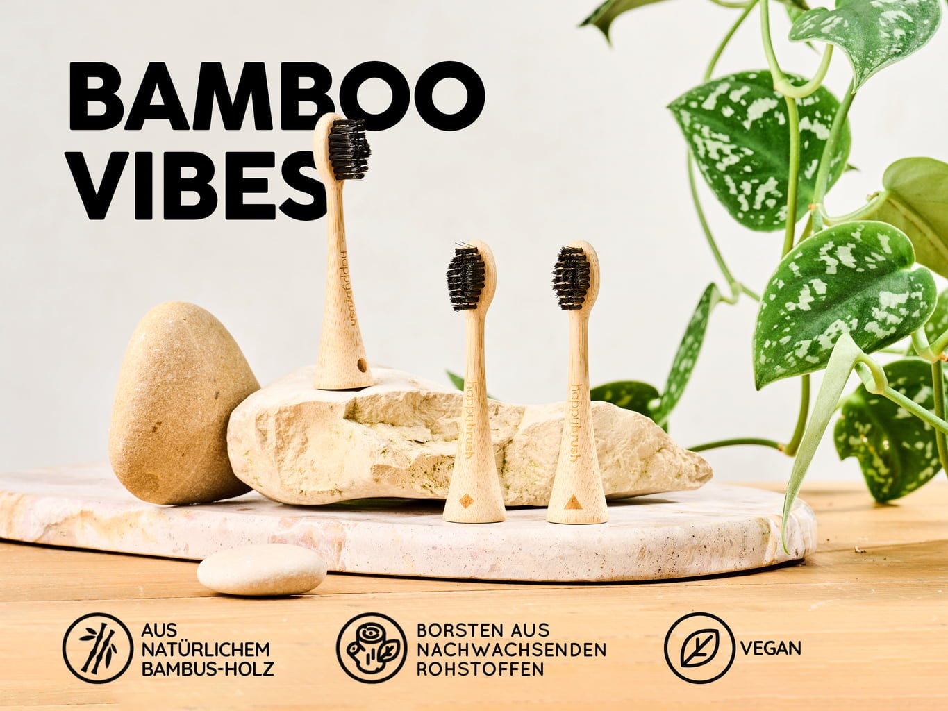 happybrush  ECO VIBE 3 Aufsteckbürsten Bambus
