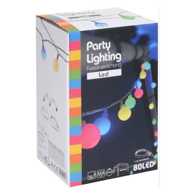80er LED-Kugellichterkette - ca. 19 m - bunt