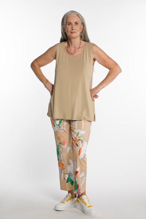 7/8-Bootcut-Hose, Blüten, Bügelfalte, schmales Bein