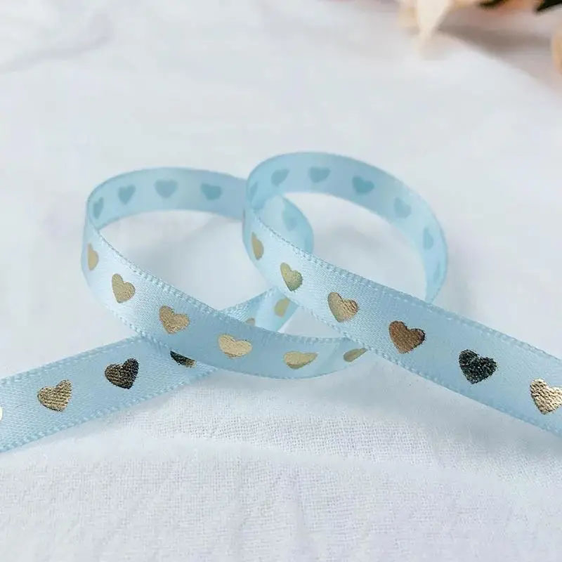 (1cmx35m) Geschenkband Satin Deko Band mit Herz Print - Hellblau