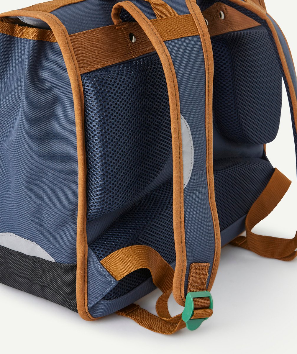 KICKERSCARTABLE BLEU MARINE ET MARRON AVEC DOUBLE SOUFFLET
