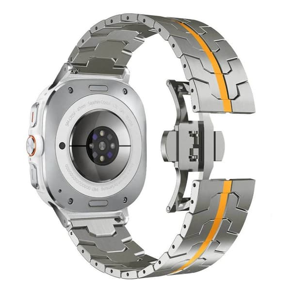 Iron Man rustfritt klokkereim Samsung Galaxy Watch Ultra (47mm) - Titanium/oransje