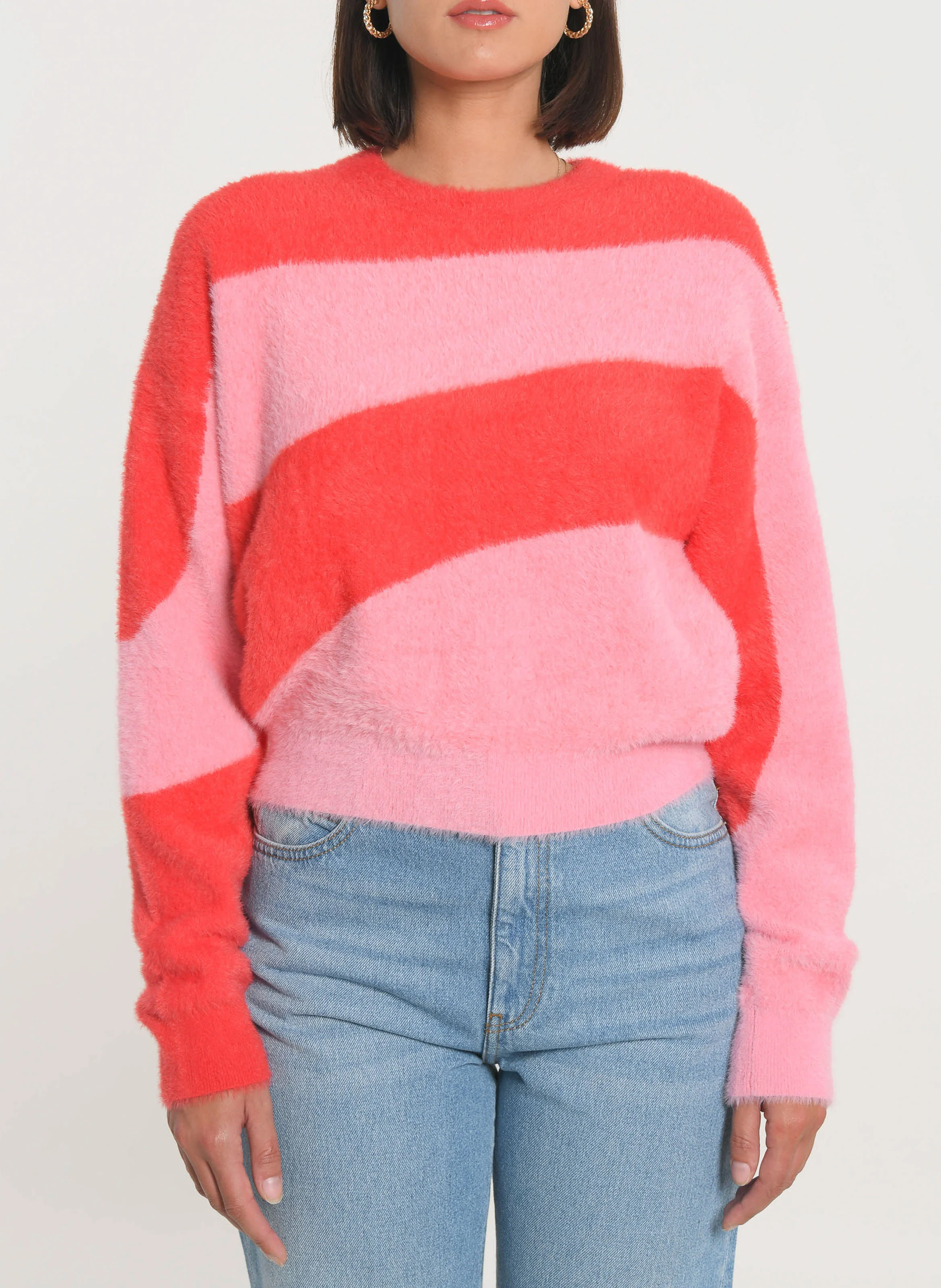 MYLO - Pull col rond à rayures | Rose