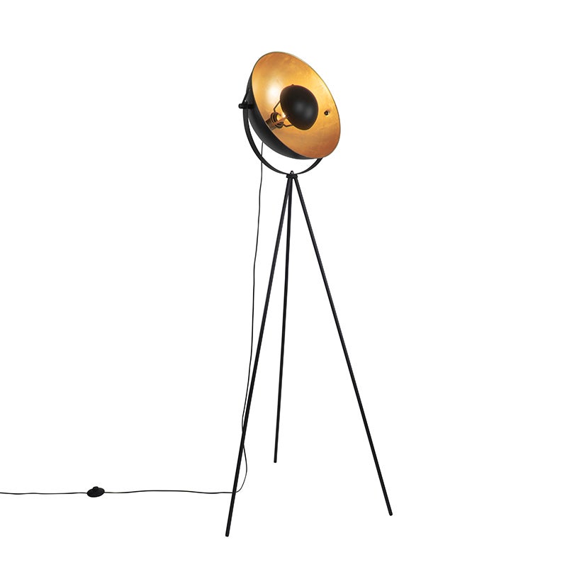 QAZQA - Industrieel I Vintage I Staande lamp Zwart met goud I Messing 42 cm Verstelbaar statief - Magnax I Woonkamer I Slaapkamer - Staal Langwerpig - LED Compatibel E27