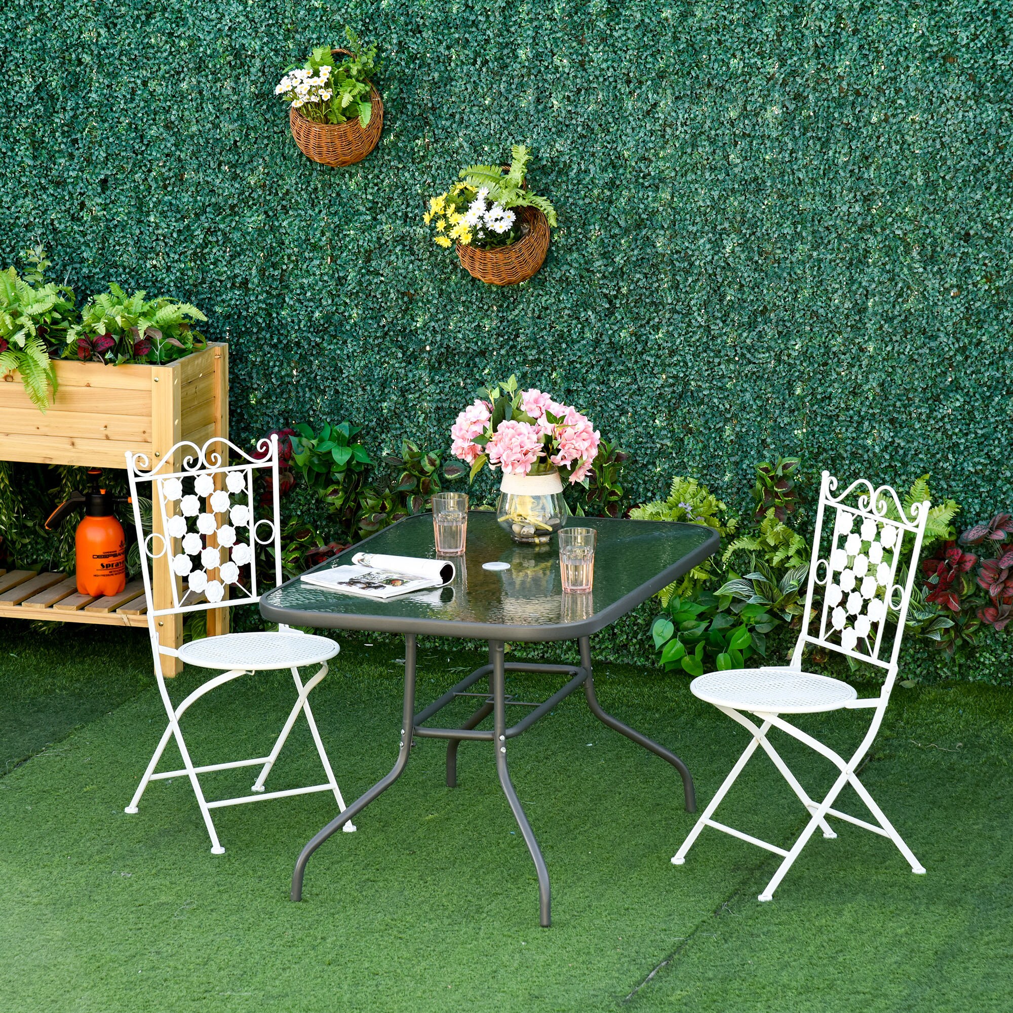 Outsunny Gartentisch mit Schirmloch carbongrau 120 x 80 x 70 cm (LxBxH)
