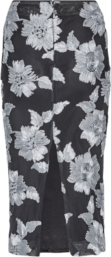 ROTATE Birger Christensen FLOWER MESH PENCIL SKIRT Gray pinstripe comb.