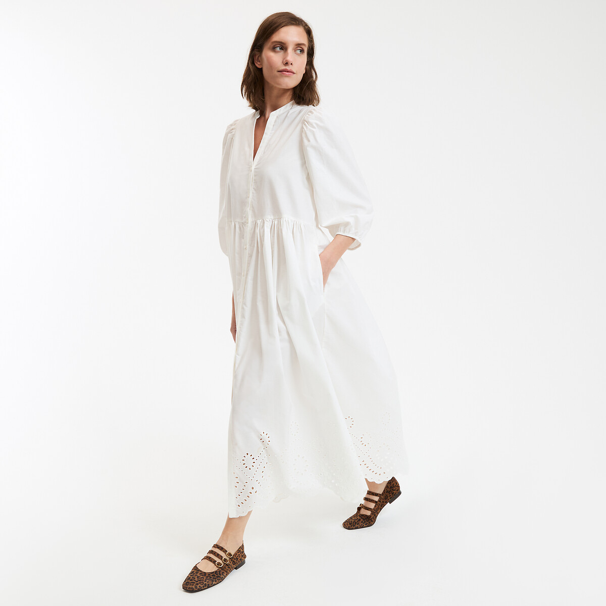 COLEÇÕES LA REDOUTE<br>Vestido longo florido em renda inglesa