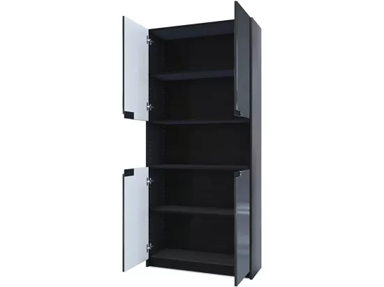Armoire de rangement avec 5 compartiments et 4 portes, noir mat/aspect béton oxyde (82 x 184 x 37 cm)
