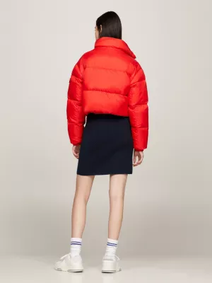 Jaqueta puffer cropped com logo