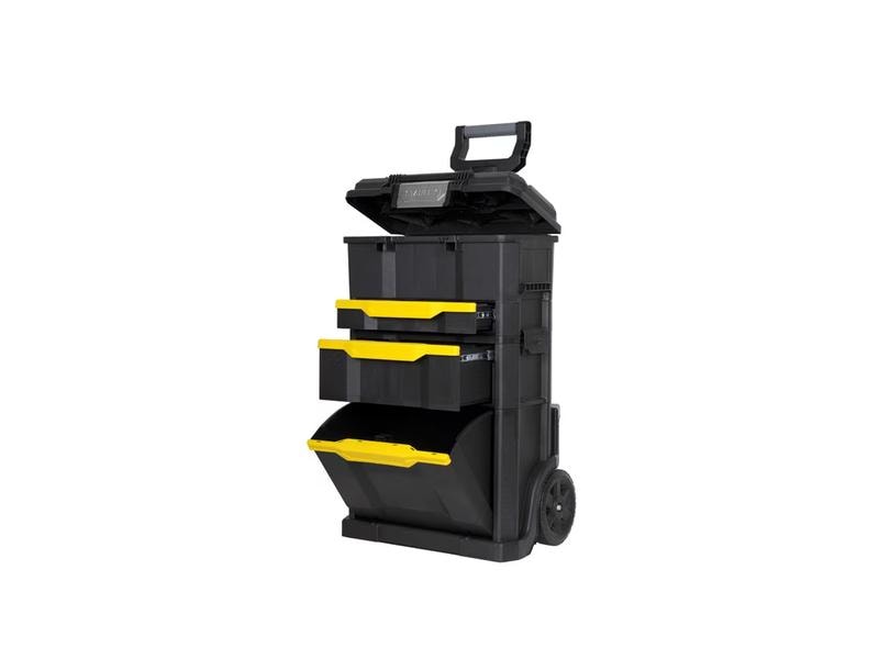 Stanley Werkzeugbox 2-in-1 mit Rollen Modular aufgebaute Rollende Werkstatt aus robustem Kunststoff