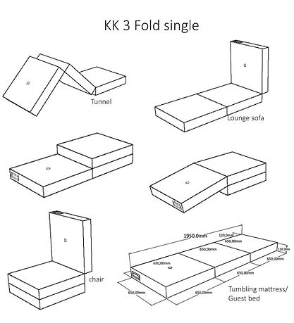 by KlipKlap Foldemadras - 3 Fold Single - Blåe Grey/Grey
