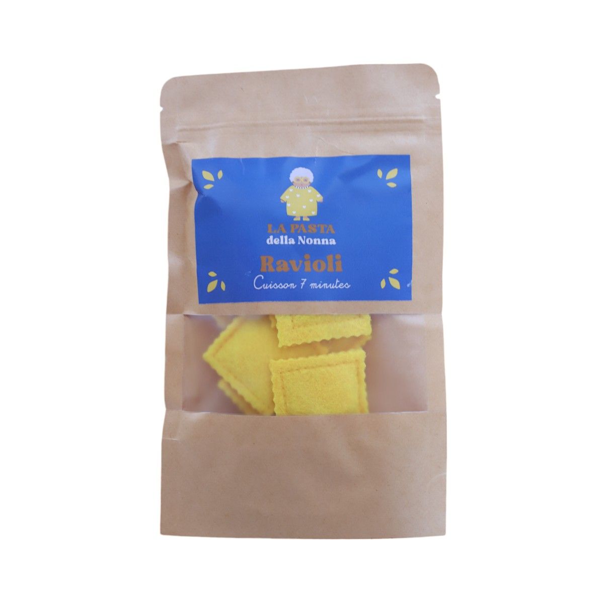 Sachet de pâtes en feutrine raviolis Mercredi et Patati