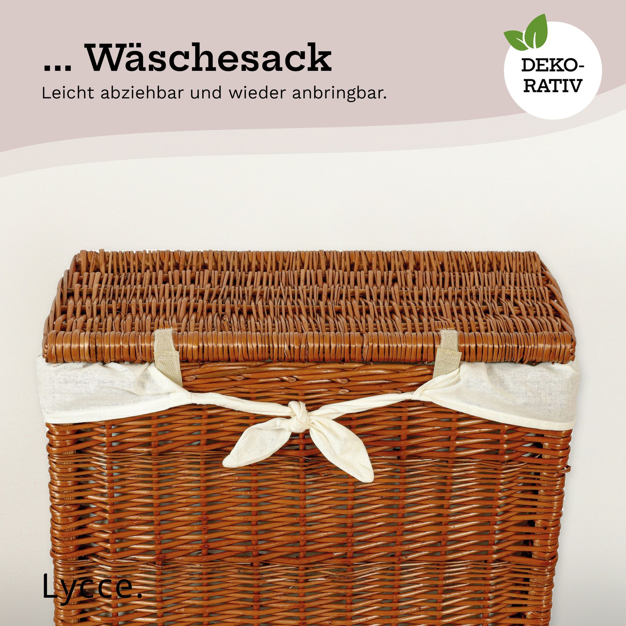 Lycce Nischenwäschekorb 60L mit Deckel, aus Weide geflochten