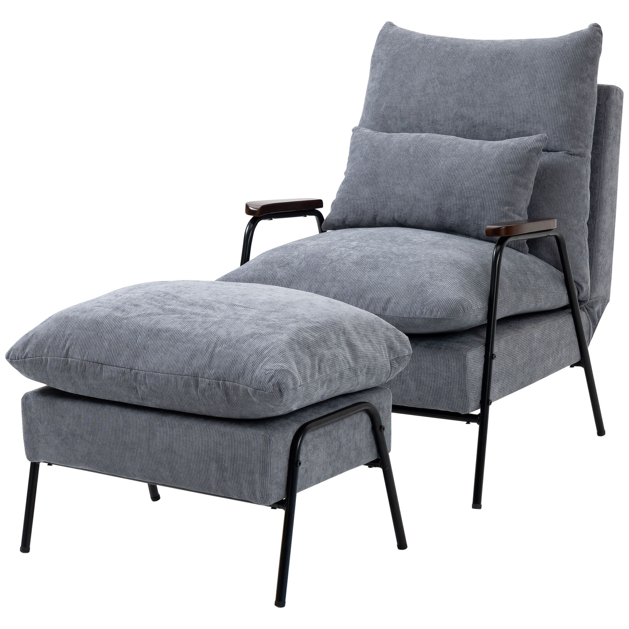 HOMCOM Polstersessel mit Kissen und Fußhocker 68L x 91,5B x 88H cm