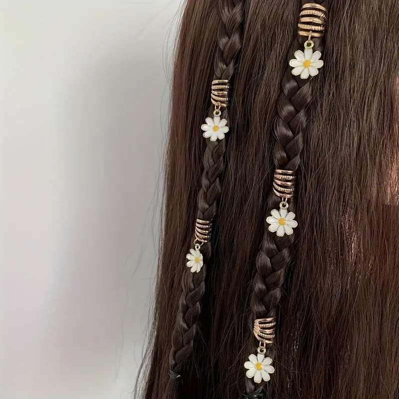 (10er Set) Haar Schmuck Accessoire Dreadlock Zopf Clips mit Blumen Anhänger - Gold