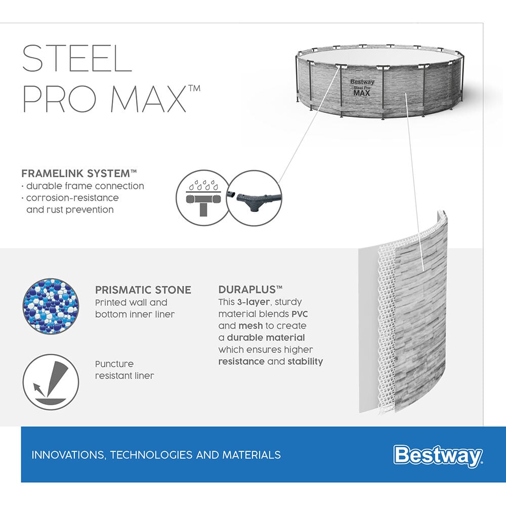 Piscine hors sol ronde Steel Pro Max™ Bestway motif pierre Ø488xH122cm