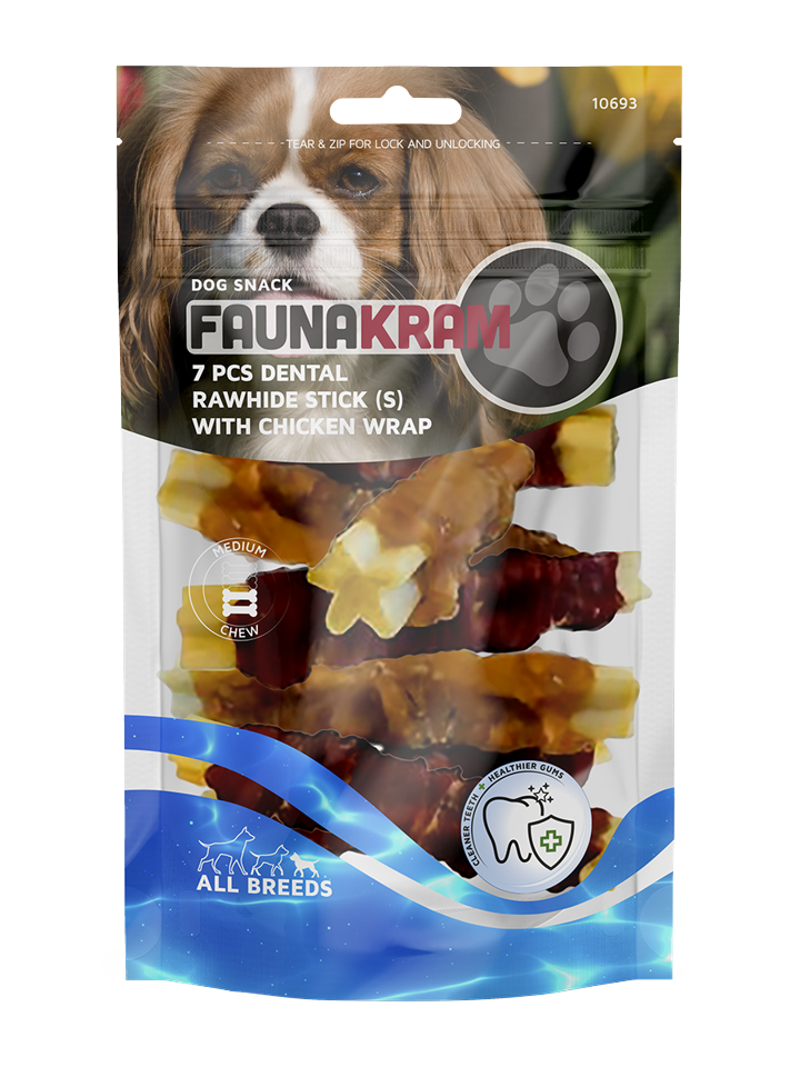 Faunakram -BLAND 4 FOR 119 - 7 stk. kornfrie dentalstick med kylling 110g