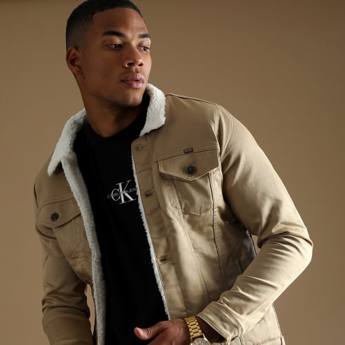 Veste Jean Super Skinny Fit Col Mouton 7001 Camel Clair