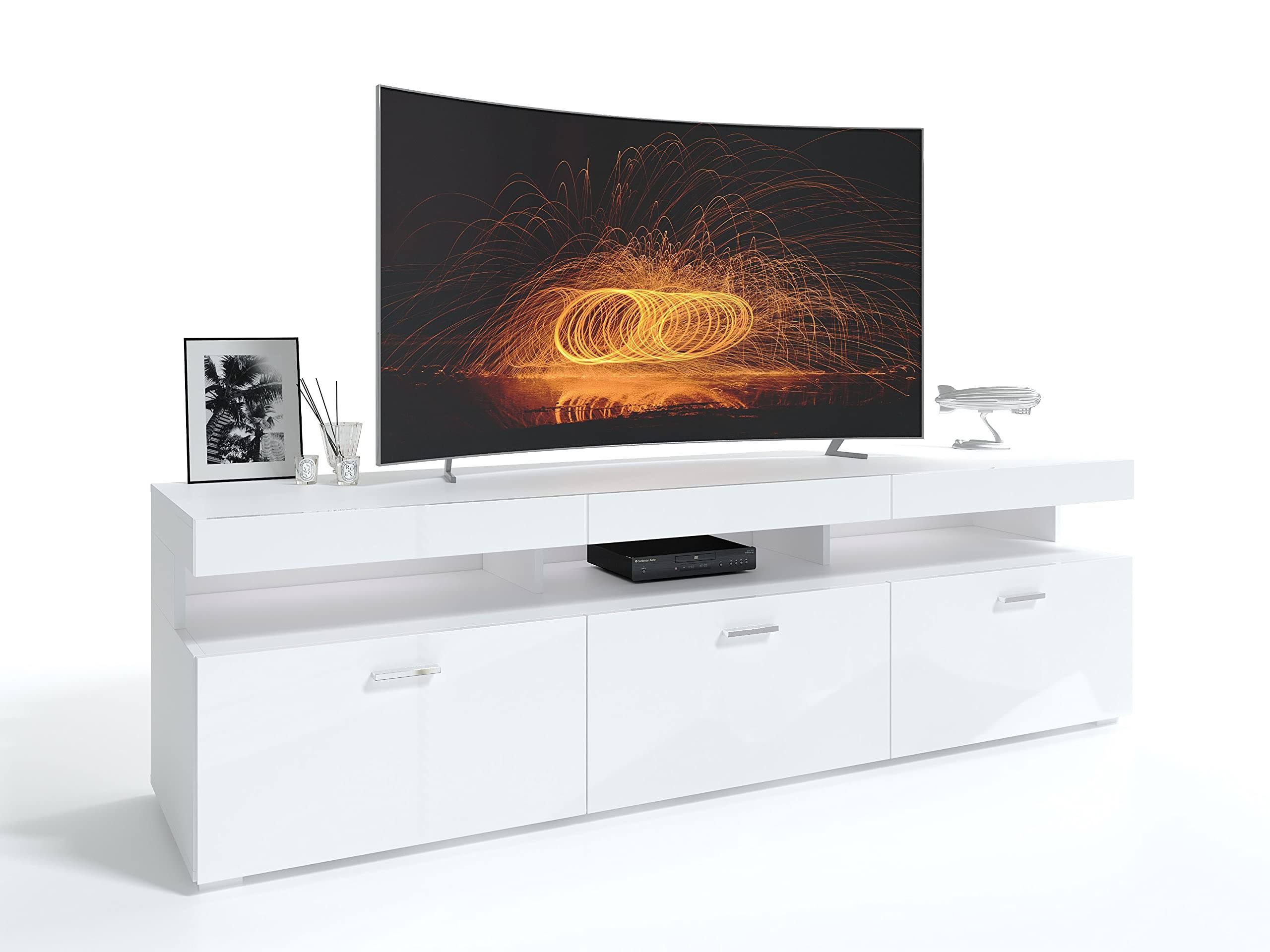 lukmebel TV-Lowboard Vancouver W9. 314 Weiß Hochglanz mit LED Beleuchtung