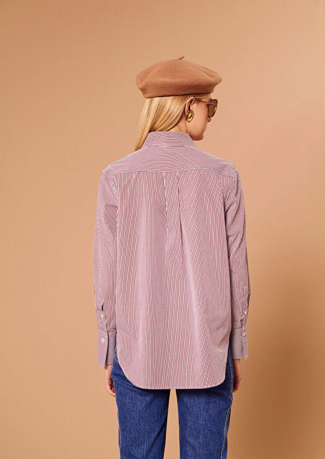 Chemise Carriebordeaux en popeline à rayures fines