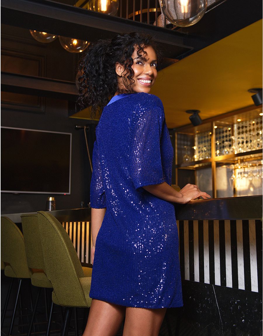 Robe droite sequins bleu