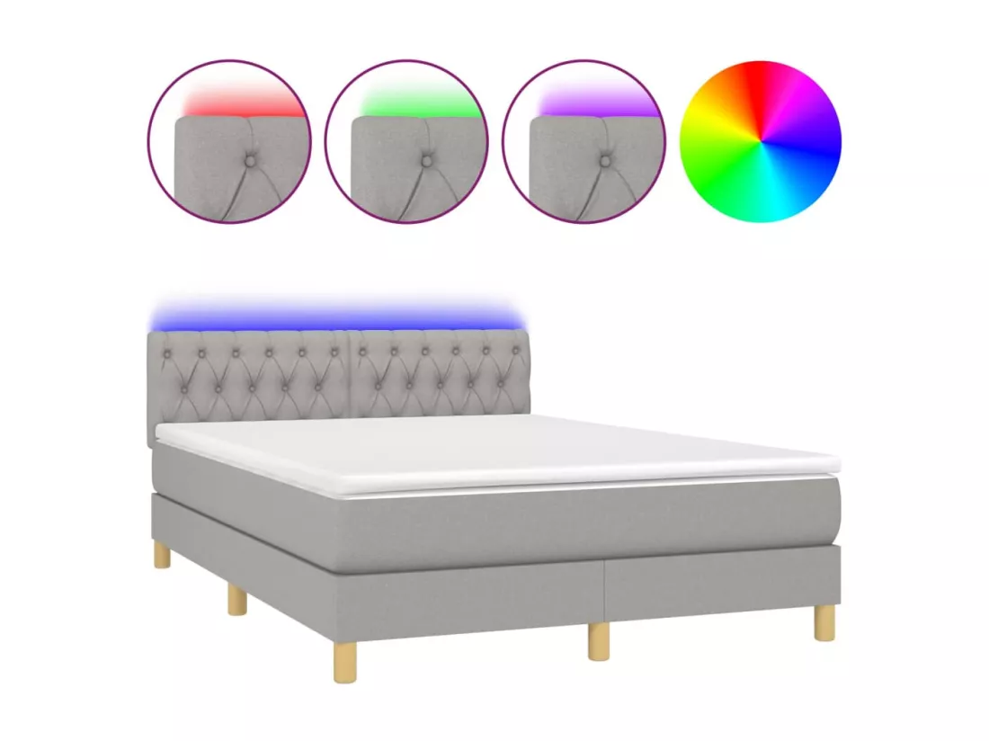 Sommier tapissier et matelas et LED Gris clair 140x190 cm Tissu