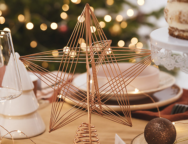 Pointe cimier pour sapin de Noël étoile en 3D l.22 x H.25,1 cm cuivré