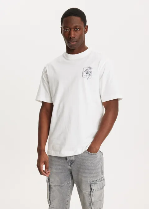 T-shirt met print roos wit (WIT)