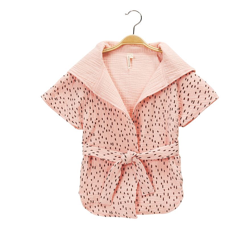 Peignoir de bain à capuche imprimé en gaze de coton - Rose