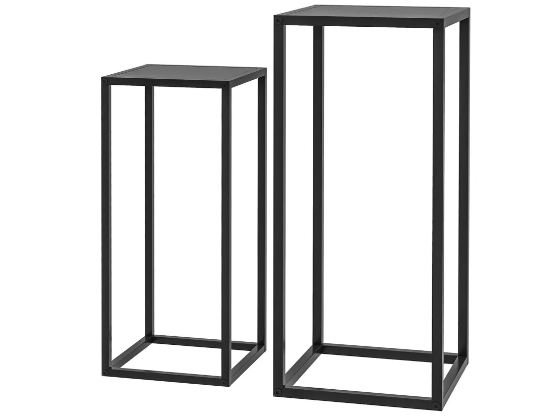 Support pots de fleurs 2 pièces - lot de 2 étagères à fleurs - portes plantes - acier époxy noir