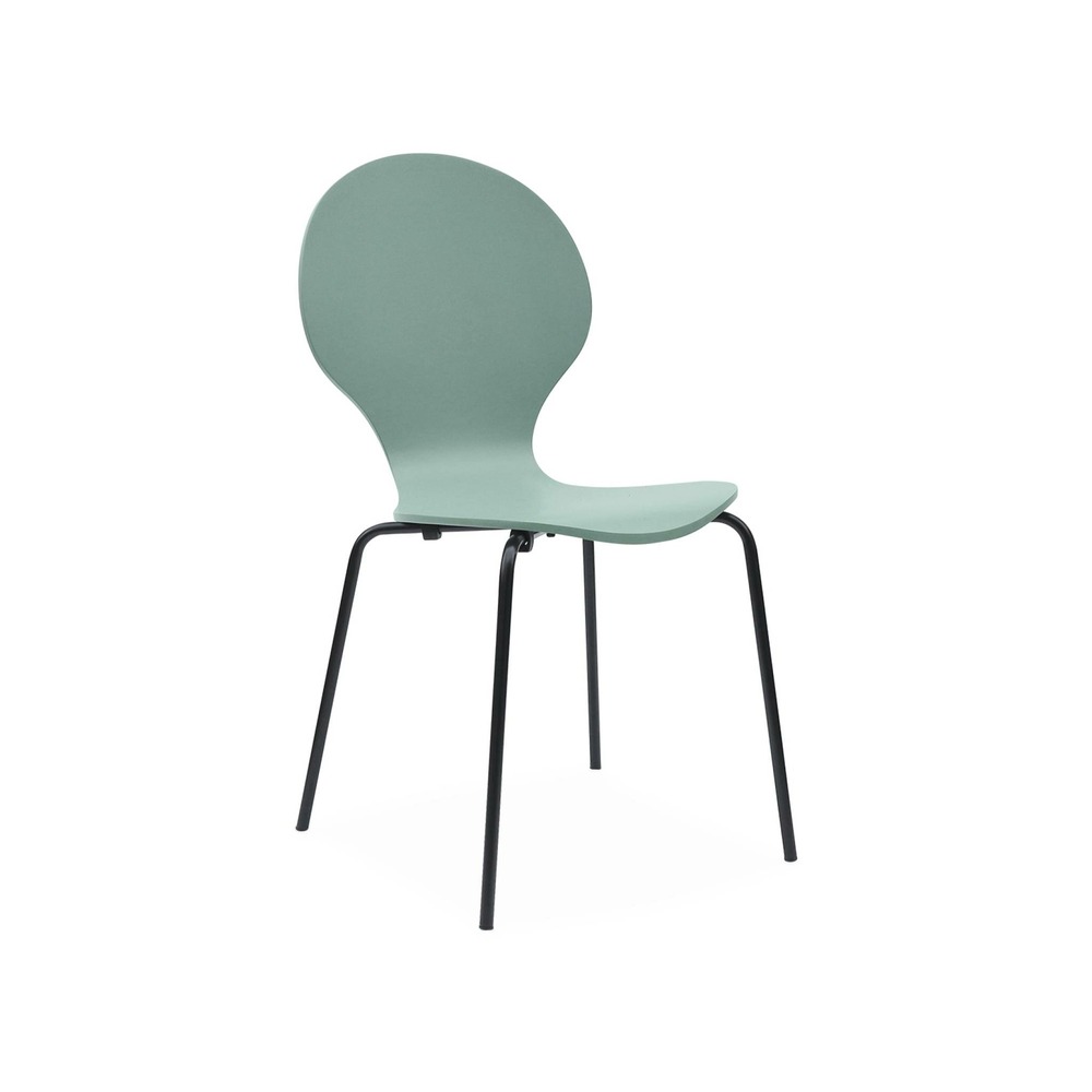 Lot de 4 chaises vert céladon. Rétro empilables. Bois d'hévéa et contreplaqué. Pieds en acier. Naomi. L 43 x p 48 x h 87cm