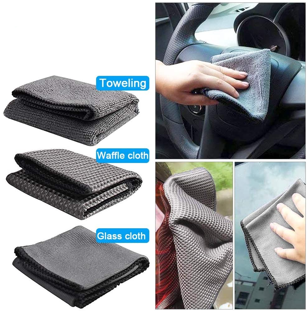(9-tlg. Set) Mikrofaser Reinigungs Tuch Kit für Auto KFZ Fahrzeug Felgen / Karosserie / Intérieur (Innen- und Aussenreinigung) - Grau