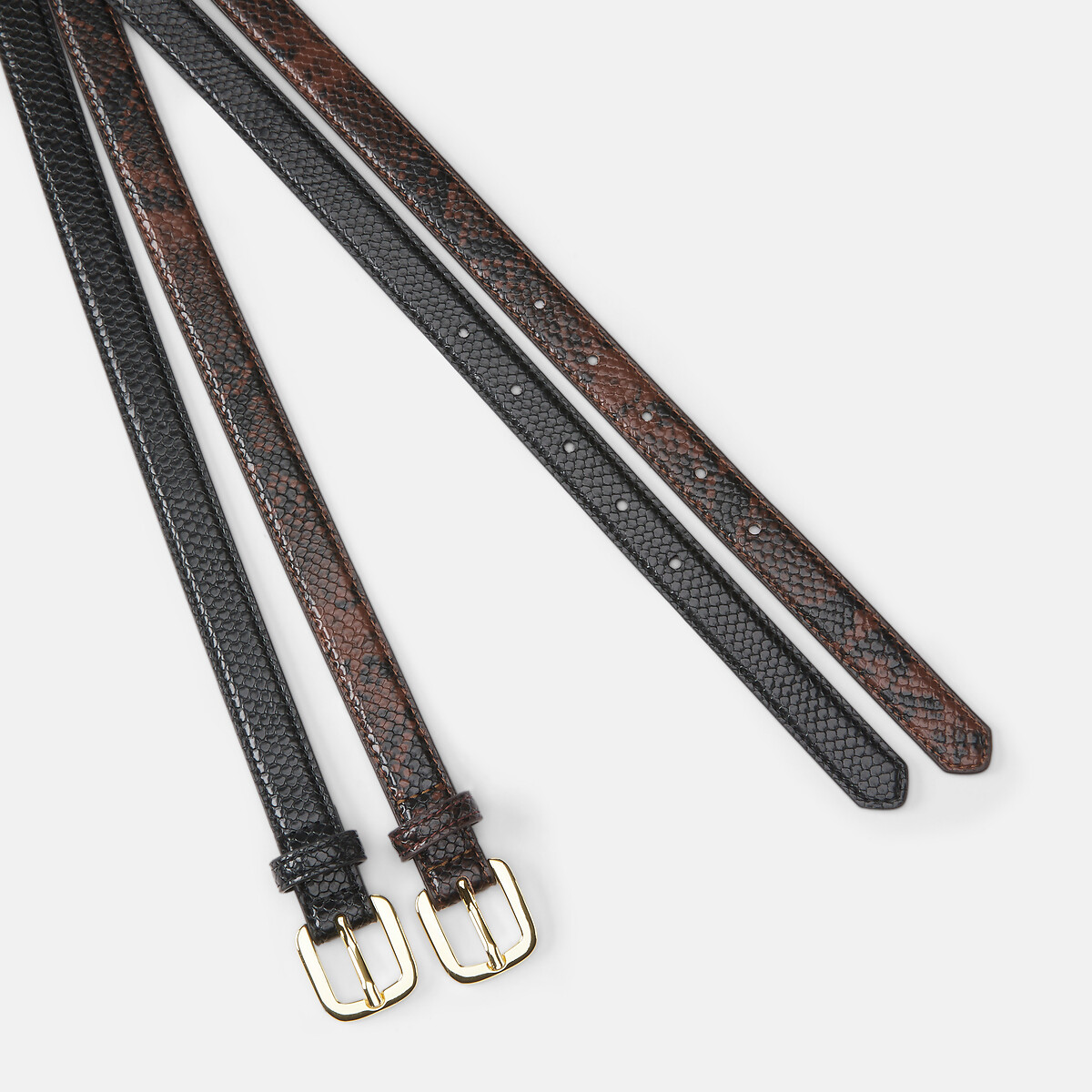 COLEÇÃO LA REDOUTE<br>Conjunto de 2 cintos com efeito píton e fivela de metal
