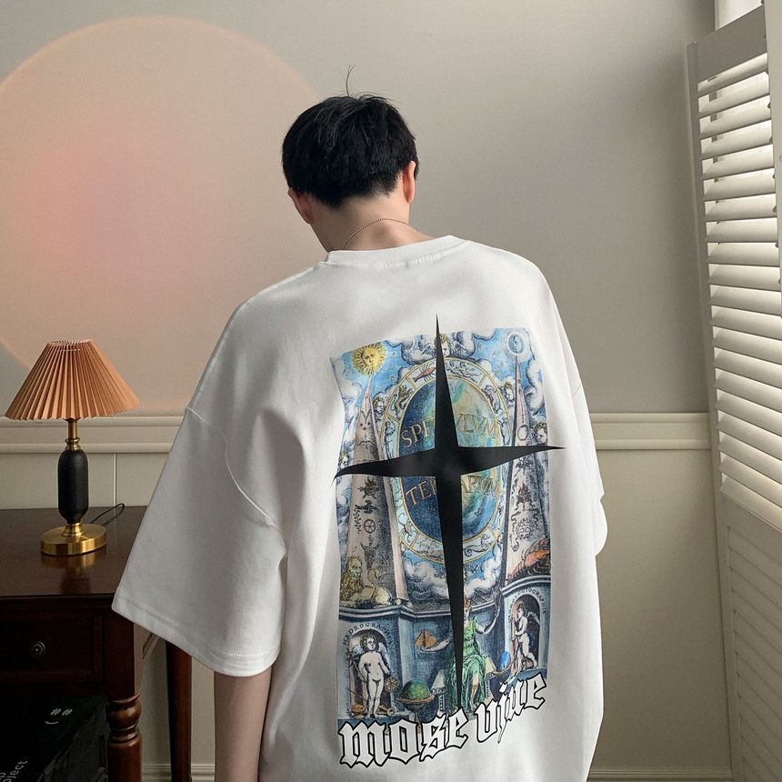 Omozando - T-shirt met grafische print en elleboogmouwen