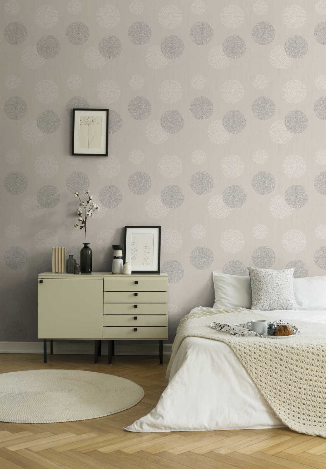 Vliestapete BEST OF VLIES - beige-silber-creme - Kreise - 10 Meter