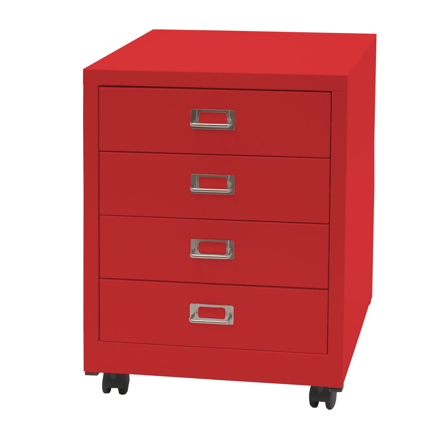 Rollcontainer MCW-L49, Schubladenschrank Stahlschrank Aktenschrank, Metall 55x40x41cm 4 Schubladen ~ rot